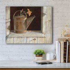 Watering Can On Windowsill Canvas Art