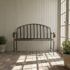 Weathered Black Metal Garden Bench