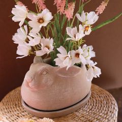 Weathered Cement Bunny Planter with Saucer