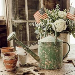 Weathered Cottage Green and Gold Watering Can