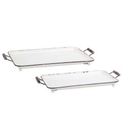 Weathered Edge Metal Tray With Handles, Set of 2