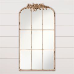 Weathered Floral Windowpane Mirror