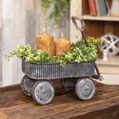 Weathered Galvanized Metal Decorative Wagon