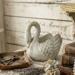 Weathered Gold and White Swan Planter