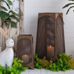 Weathered Mesh Panel Candle Lanterns Set of 2