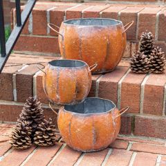 Weathered Metal Pumpkin Bucket Set of 3