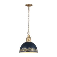 Weathered Navy and Gold Single Bulb Pendant Light