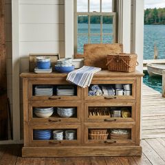 Weathered Oak Glass Drawer Accent Cabinet