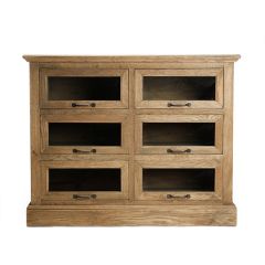 Weathered Oak Glass Drawer Accent Cabinet