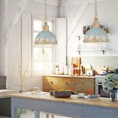Weathered Teal and Gold Single Bulb Pendant Light
