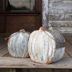 Weathered Tin Pumpkin Buckets, Set of 2