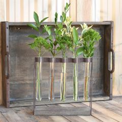 Weathered Wood and Metal 5 Test Tube Vase