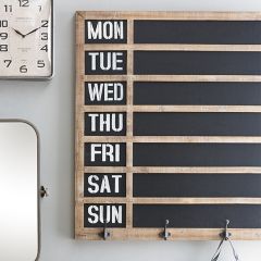 Weekday Chalkboard With 5 Metal Hooks