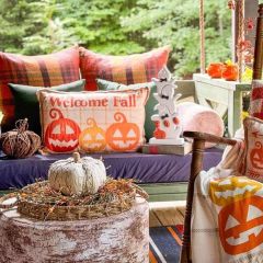 Welcome Fall Plaid Pumpkin Pillow