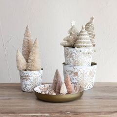 White and Gold Floral Design Metal Planter Set of 3