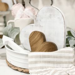 White and Natural Wooden Heart Decor Set of 2
