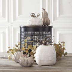 White Ceramic Pumpkin With Metal Stem