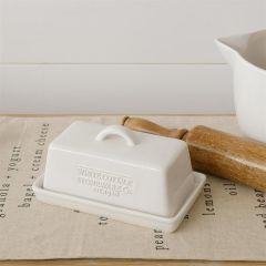 White Cottage Stoneware Butter Dish With Lid