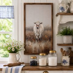 White Cow In Field Framed Wall Art