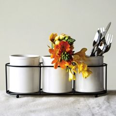 White Crocks in Metal Holder