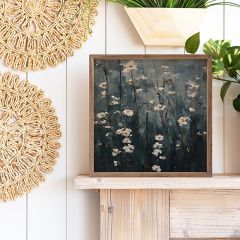 White Flowers In Dark Field Framed Wall Art