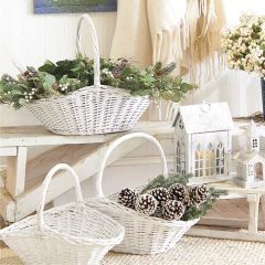 White Handled Wicker Basket Set of 3