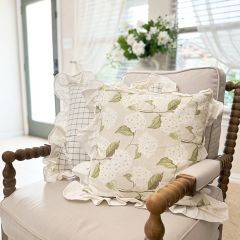 White Hydrangea Throw Pillow With Ruffle