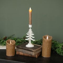 White Metal Pine Tree Taper Holder 7 Inch