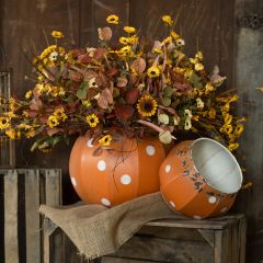 White Polka Dot Metal Pumpkin Bucket Set of 2