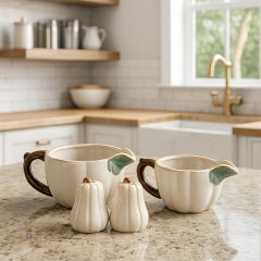 White Pumpkins Stoneware Salt and Pepper and Creamers Set