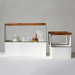 White Tin Caddies With Wood Handles Set of 3