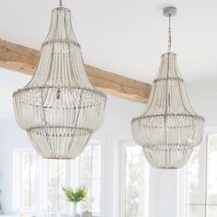 White Wash Wood Beaded Chandelier