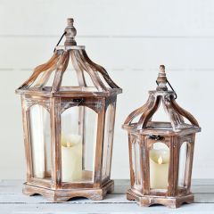 White Washed Old World Lantern Set of 2