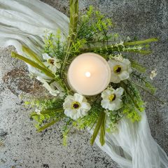 White Wildflower Candle Ring Wreath