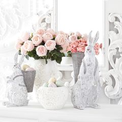 Whitewash Bunny with Basket Figure