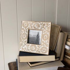 Whitewash Carved Floral Frame