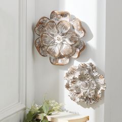 Whitewash Dimensional Floral Decor Set of 2