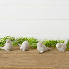 Whitewashed Cement Bird Figure Set of 4