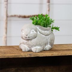 Whitewashed Cement Bunny Planter