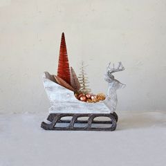 Whitewashed Decorative Deer Sleigh
