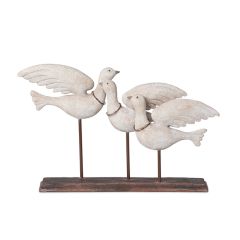 Whitewashed Dove Trio On Wood Base
