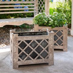 Whitewashed Lattice Iron Garden Planter