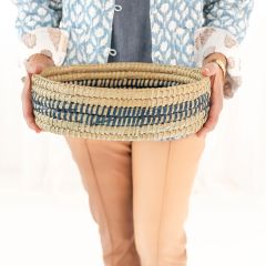 Whitewashed Terracotta Bread Warmer Plate with Basket