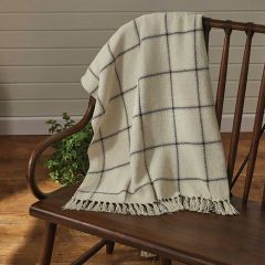 Windowpane Plaid Fringed Throw