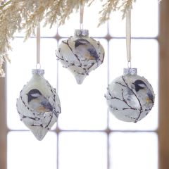 Winter Chickadee Glass Ornament Set of 3