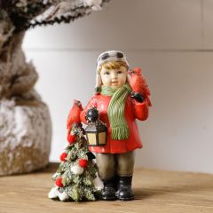 Winter Dressed Boy With Lantern Figurine
