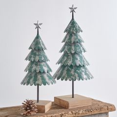Winter Evergreen Tree Figurine Set of 2
