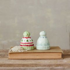 Winter Hats Stoneware Salt and Pepper Shaker Set