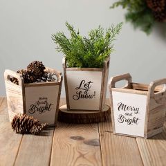 Winter Message Wood Planter Box Set of 3