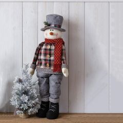 Winter Plaid Standing Snowman Figure